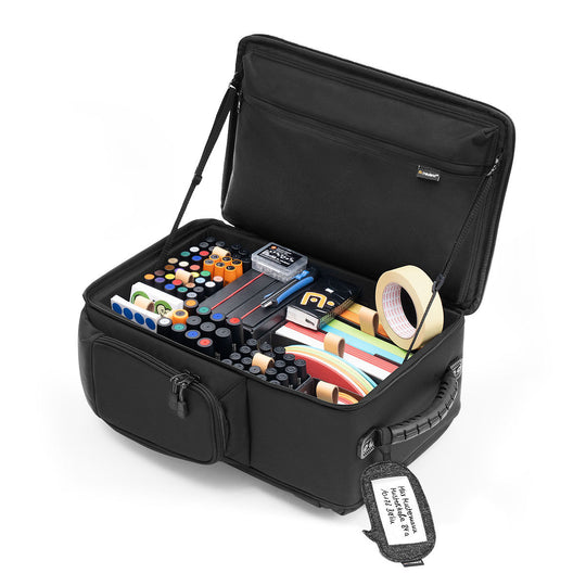 Neuland WorkPack case, Stick-It, plenty workshop materials in one backpack, including markers, pens, sticky dots, paper. Sold in UK by Inky Thinking online shop.