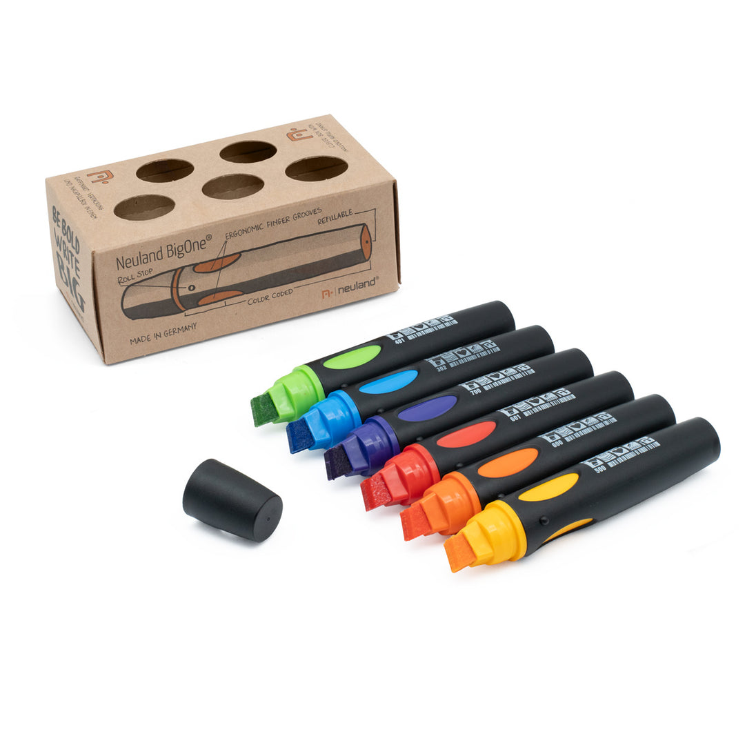 Neuland BigOne Wedge Nib, Set of 6, Rainbow colours. Refillable, sustainable. New nibs and refill ink available. Sold in UK by Inky Thinking