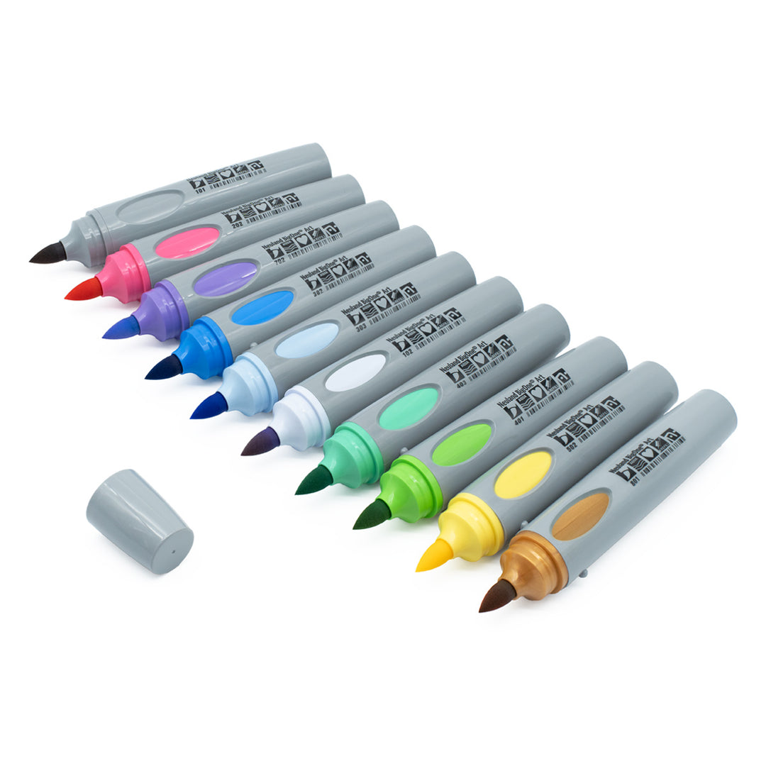 Neuland BigOne® Art, Set of 10, Light Bloom creates captivating visualisations with the extra-large brush nib in vibrant 10 assorted colour sets, designed specifically for bold outlines and expressive handwriting. Sold in UK via Inky Thinking, Official Neuland reseller.