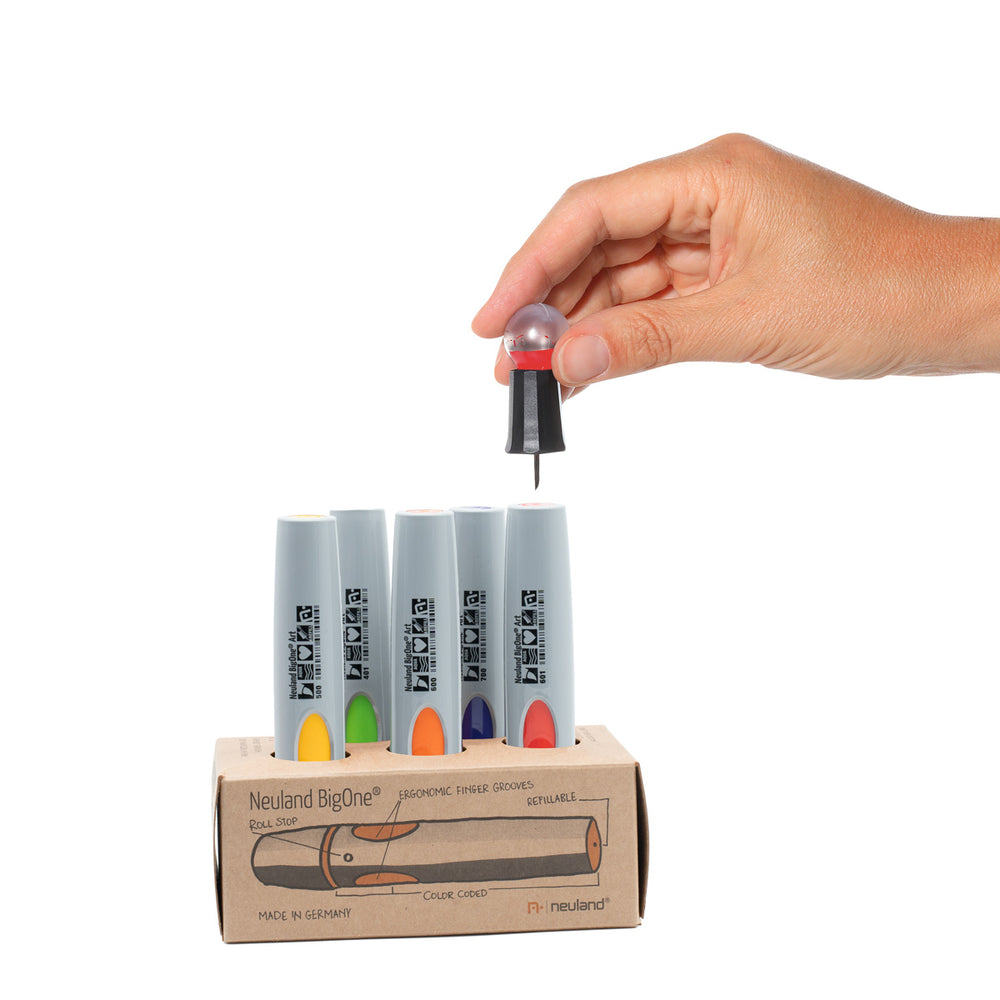 Neuland BigOne Art Brush Nib, Set of 6, Rainbow colours. Refillable, sustainable. New nibs and refill ink available. Sold in UK by Inky Thinking