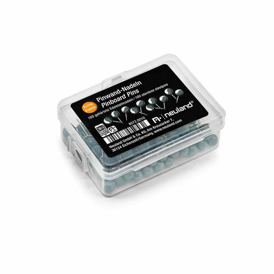 Neuland grey pinboard pins, thin fine shaft. Sold in UK via Inky Thinking GB Shop. Official Reseller.