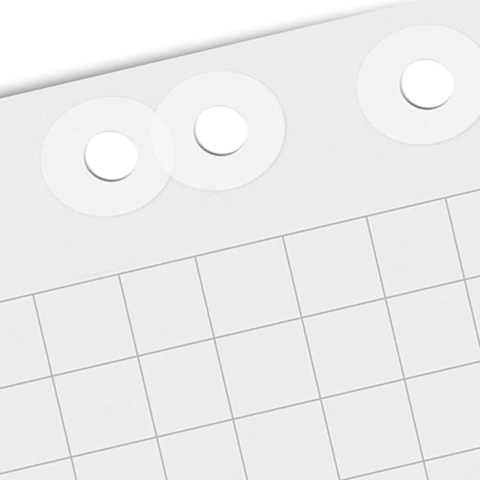 Reinforcement stickers for holes on Neuland flipchart paper. Sold in UK via Inky Thinking UK Shop