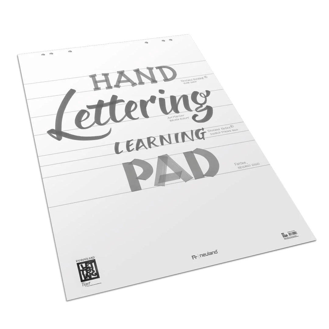 Neuland Handlettering Learning Pad is a Flipchart paper pad with 25 sheets, printed with water-marked lines and examples to practice writing skills on headlines, text, and calligraphy. When it comes to writing neatly on the flipchart, this is the solution. Sold in UK via Inky Thinking