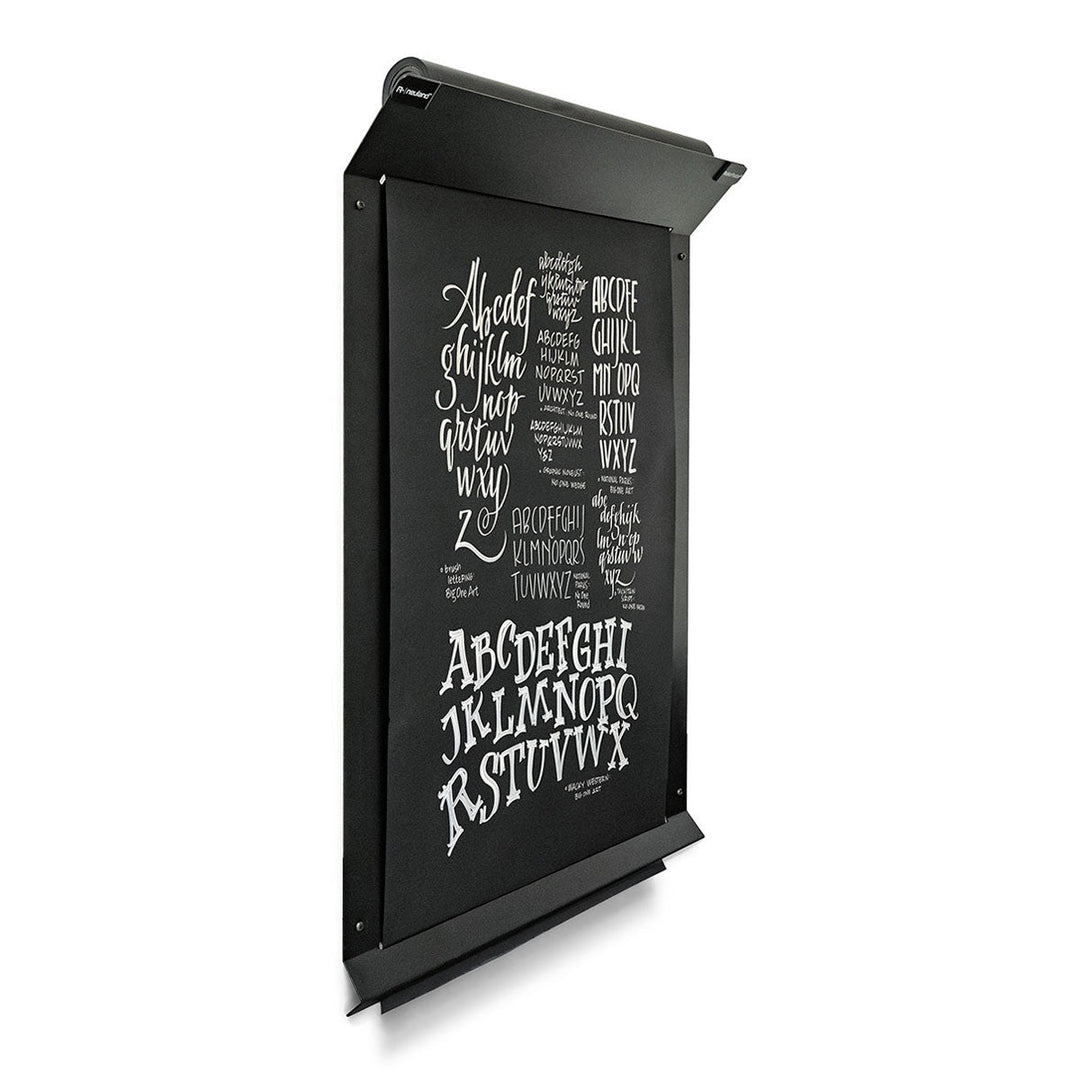 Magnetic RollerPoster® V2, a wall mounted flipchart with a roller mechanism for ease of pulling down paper. Sold in UK by Neuland reseller, Inky Thinking.