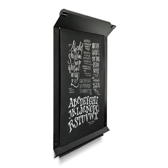 Magnetic RollerPoster® V2, a wall mounted flipchart with a roller mechanism for ease of pulling down paper. Sold in UK by Neuland reseller, Inky Thinking.