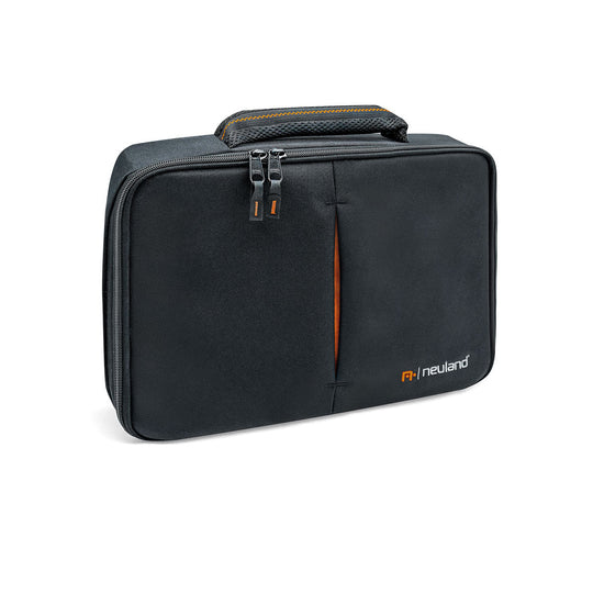 Black carrying case with orange accents and 'neuland' branding on a white background