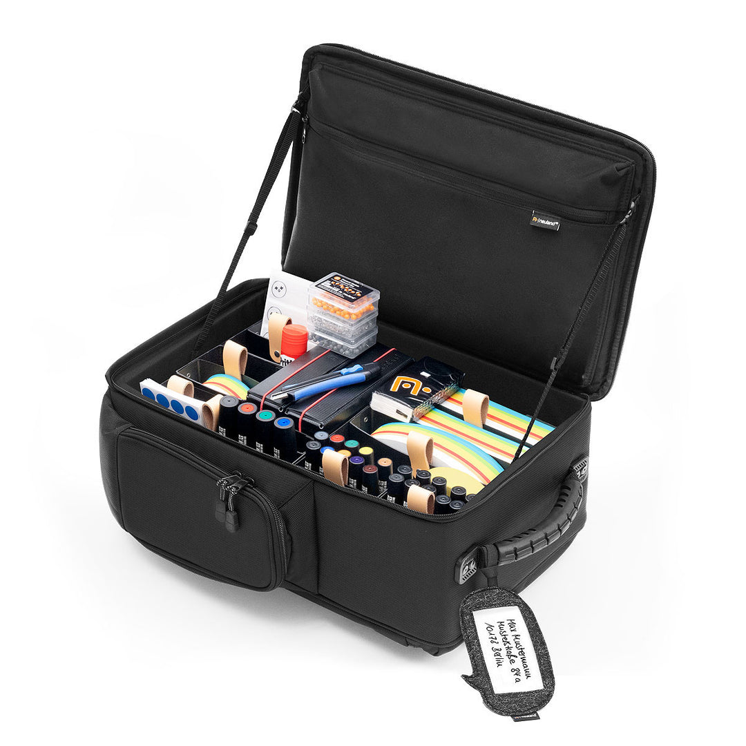 Neuland Novario workshop backpack pre-filled with visual facilitation materials including markers, stickers, scissors, pins, shaped paper. Sold in UK by Inky Thinking Shop, official UK GB reseller.