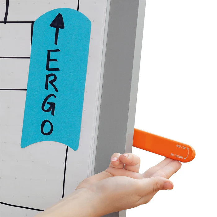 B-Vario® ERGO FlipChart by Neuland knows how to keep an audience engaged. It boasts a height-adjustable flipchart paper holder controlled by a single lever-activated handle to smoothly transition paper to any fixed position. Sold in UK by Inky Thinking Shop 