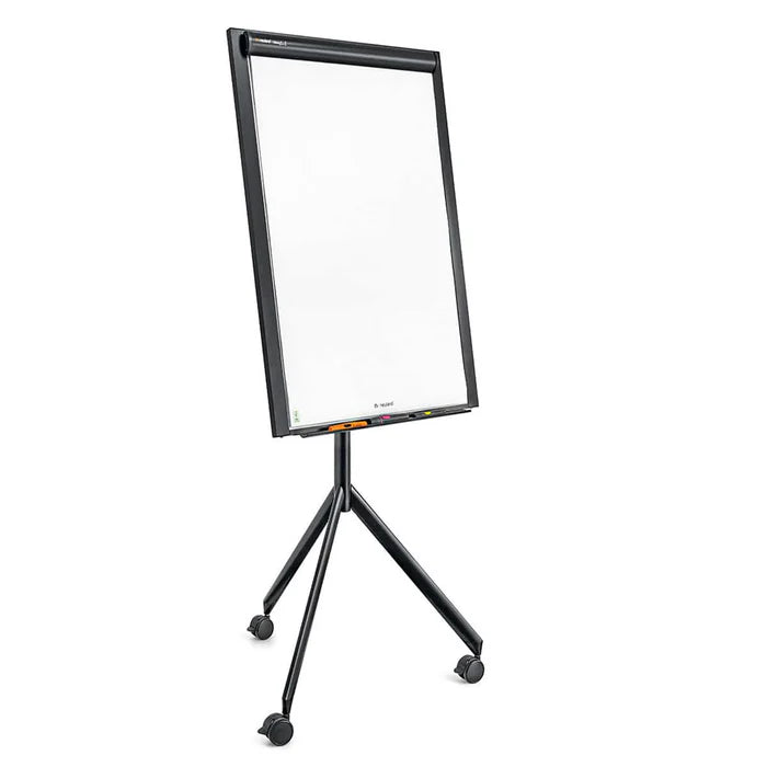 Neuland ToMove FlipChart is a sophisticated flipchart featuring an elegant tripod castor frame and a magnetic whiteboard surface. Offered in either a stylish matte black or a refined grey aluminium finish. Sold in UK by Inky Thinking