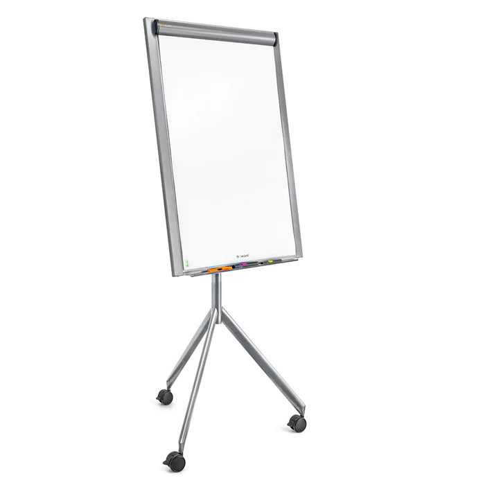 Neuland ToMove FlipChart is a sophisticated flipchart featuring an elegant tripod castor frame and a magnetic whiteboard surface. Offered in either a stylish matte black or a refined grey aluminium finish. Sold in UK by Inky Thinking