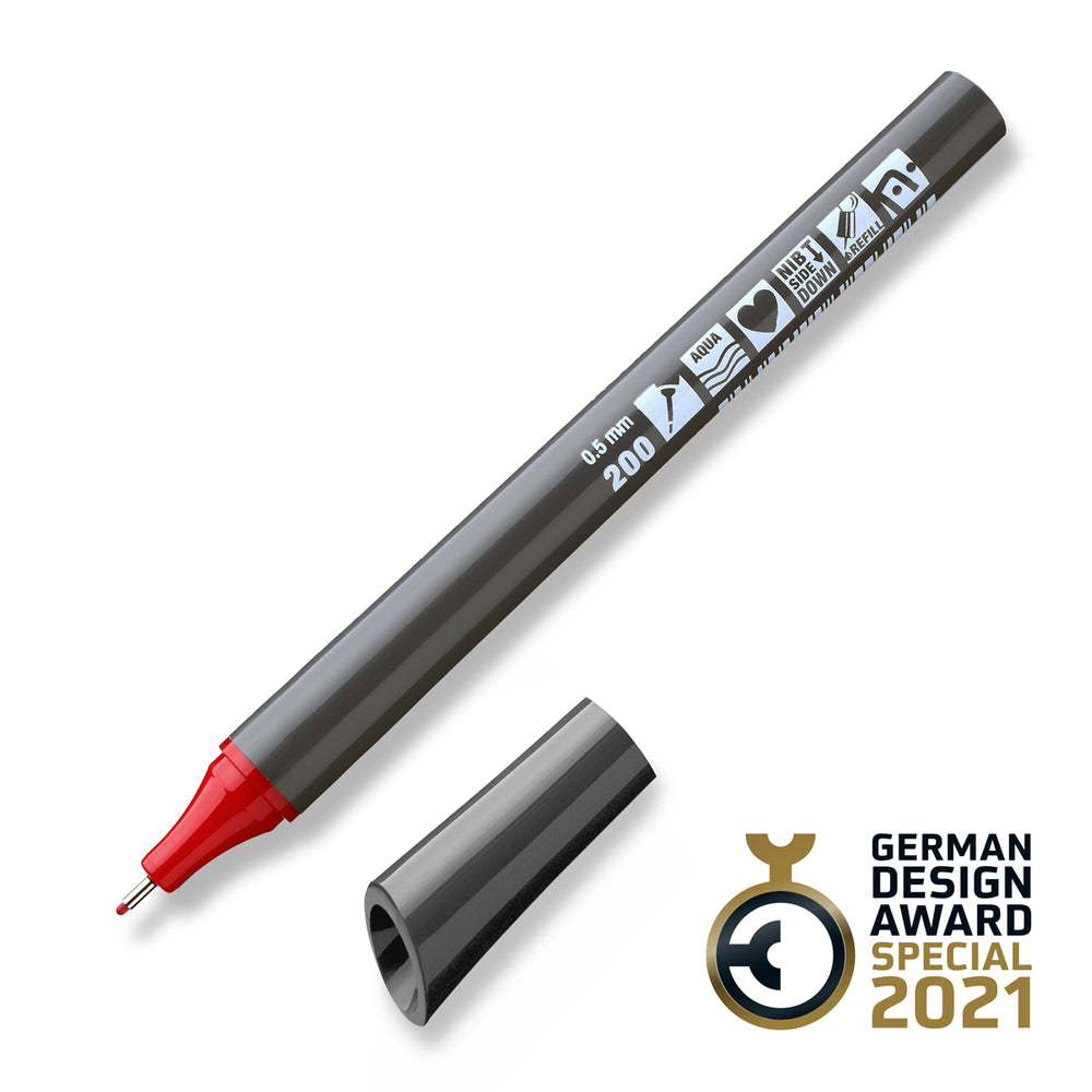 200 red Neuland FineOne sketch, 0.5mm nib marker pen. Sold in the UK by official reseller, Inky Thinking.