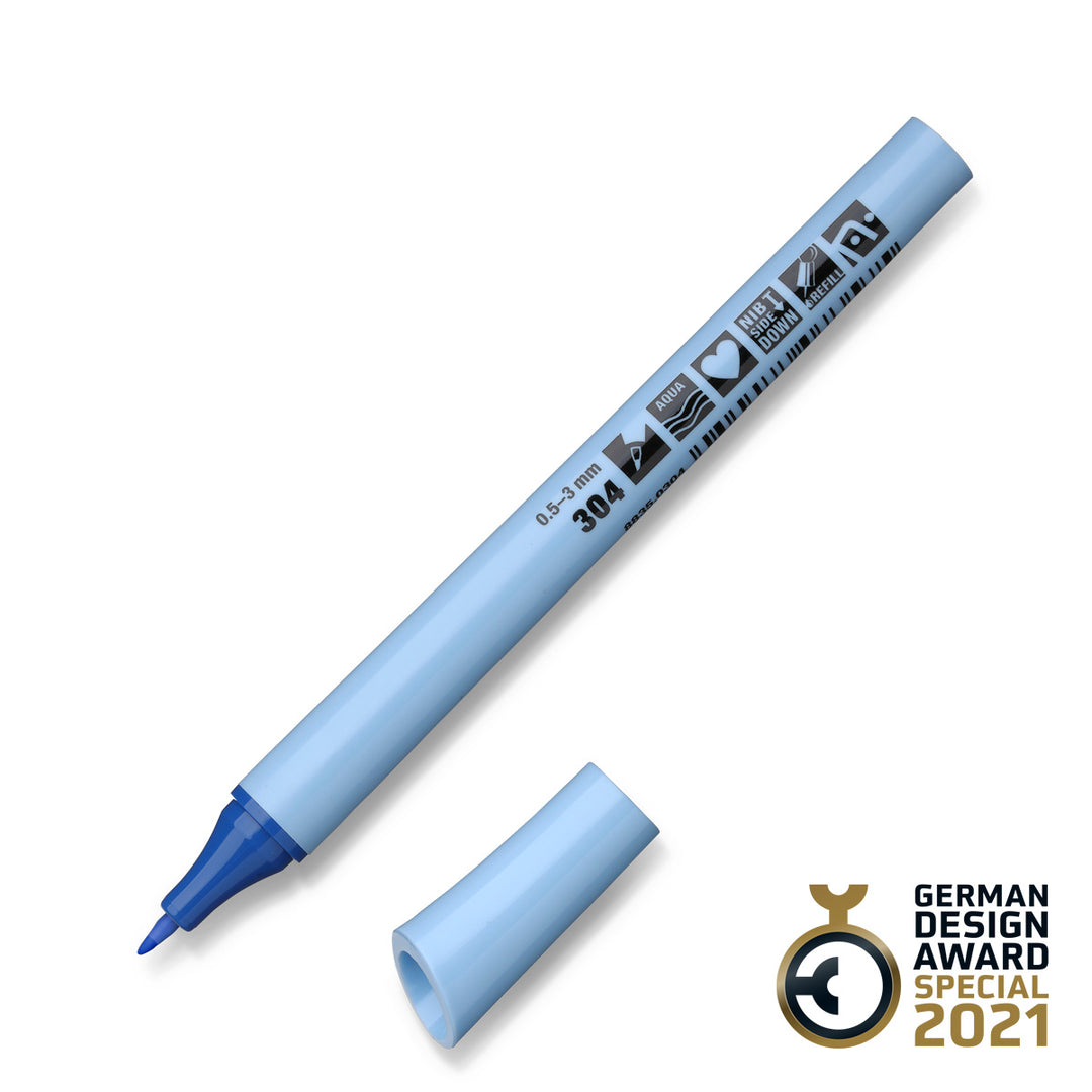 304 denim blue Neuland FineOne flex fiber nib marker pen. Sold in the UK by official reseller, Inky Thinking.