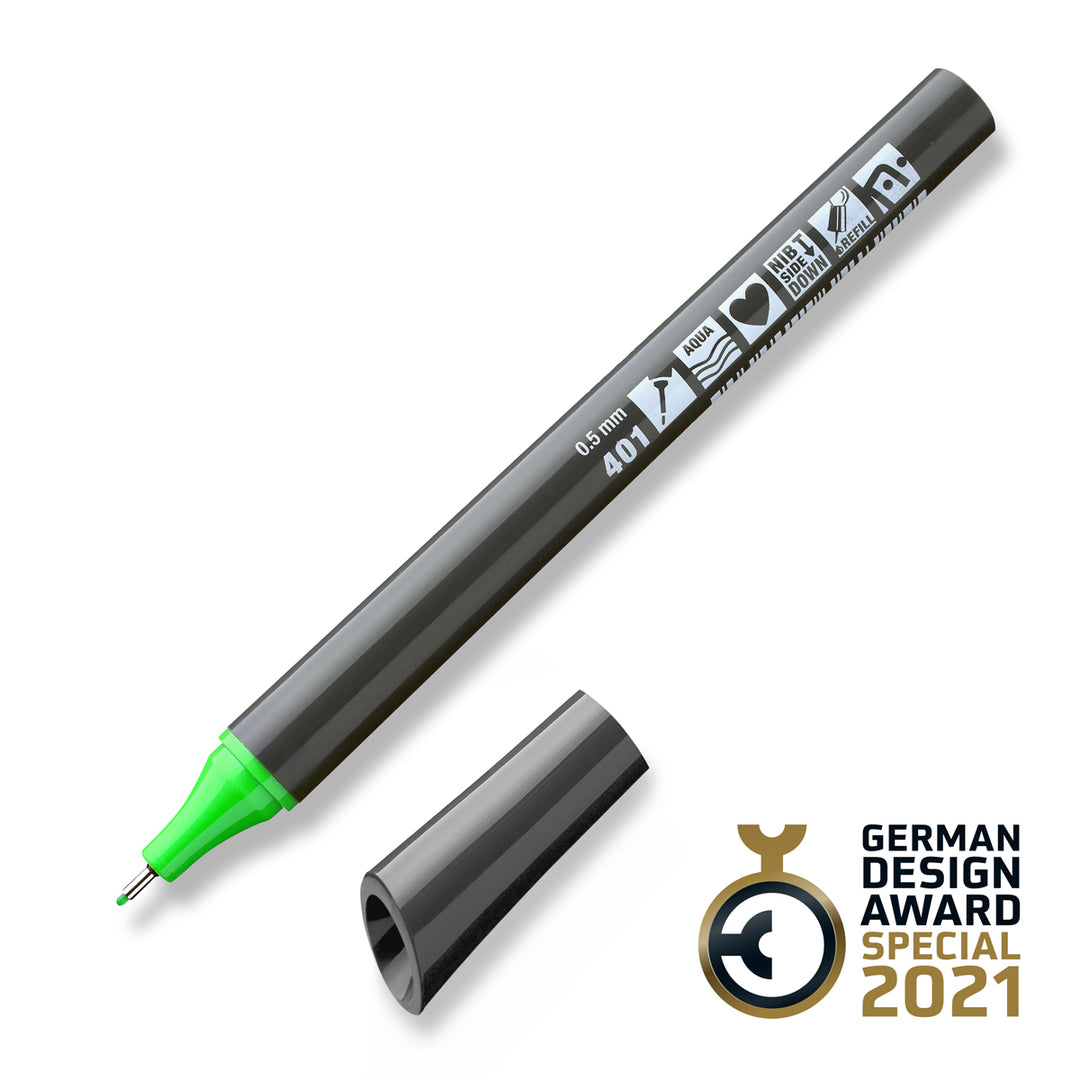 401 light green Neuland FineOne sketch, 0.5mm nib marker pen. Sold in the UK by official reseller, Inky Thinking.