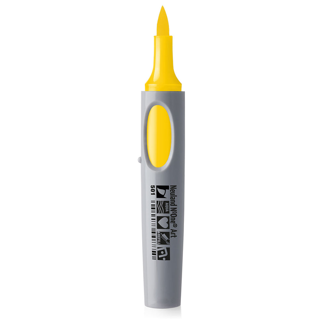 501 yellow Neuland No.One art brush nib marker pen, refillable. Sold in the UK by official reseller, Inky Thinking.