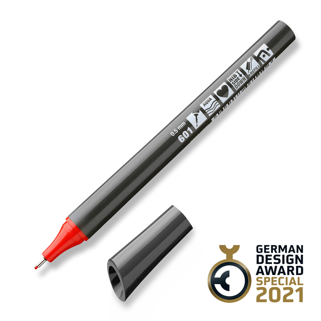 601 red orange Neuland FineOne sketch, 0.5mm nib marker pen. Sold in the UK by official reseller, Inky Thinking.