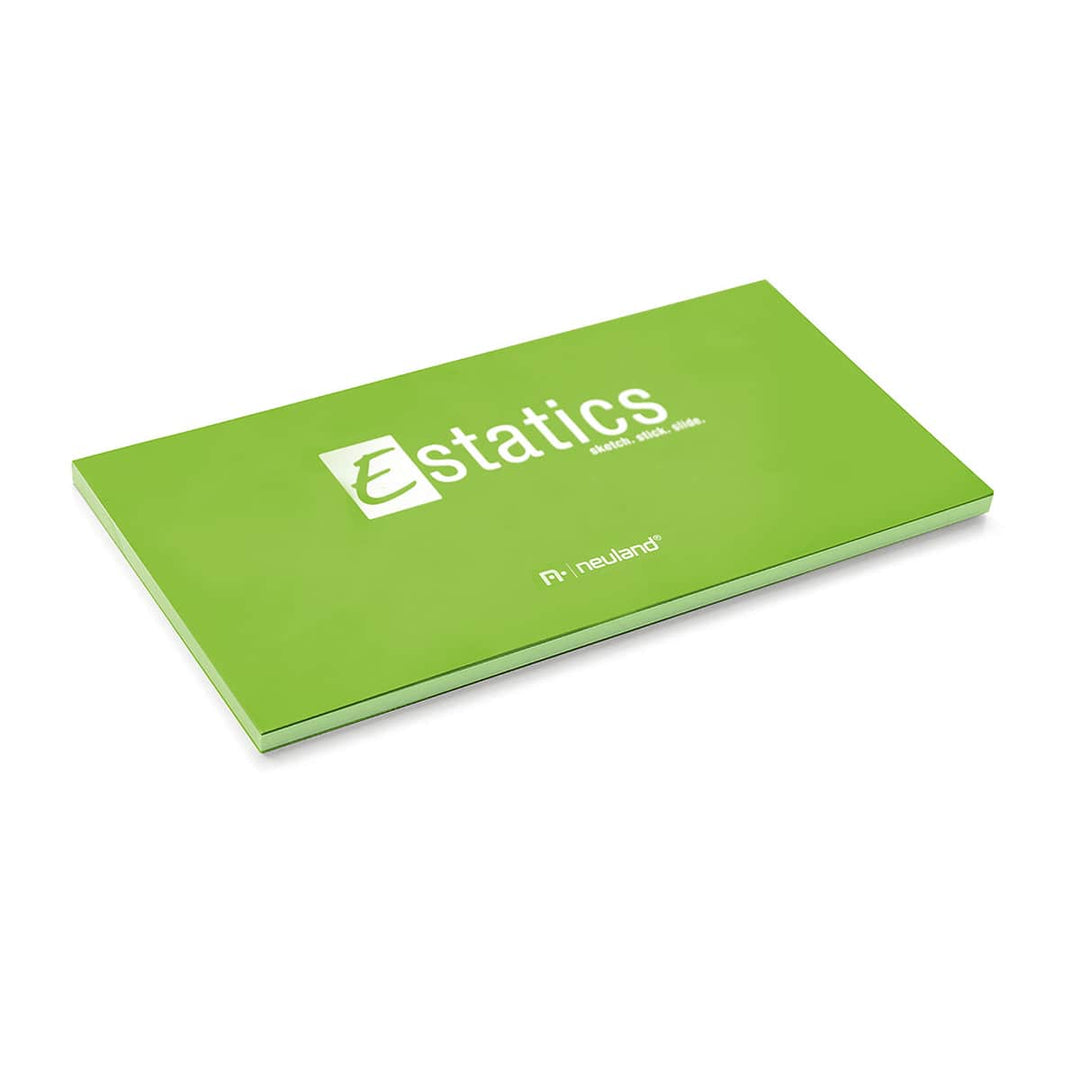 Electrostatically charged sticky notes for meeting room walls, glass, doors, for mind mapping, team conversations, visual facilitation. Neuland Estatics, green are sold in the UK by Inky Thinking Shop, official Neuland reseller.