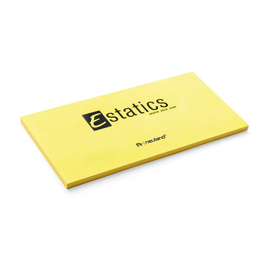 Electrostatically charged sticky notes for meeting room walls, glass, doors, for mind mapping, team conversations, visual facilitation. Neuland Estatics, yellow are sold in the UK by Inky Thinking Shop, official Neuland reseller.