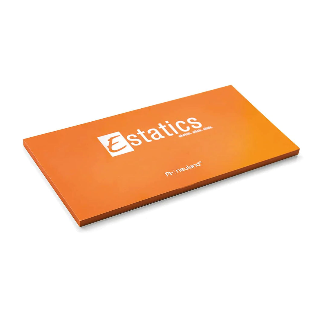 Electrostatically charged sticky notes for meeting room walls, glass, doors, for mind mapping, team conversations, visual facilitation. Neuland Estatics, orange are sold in the UK by Inky Thinking Shop, official Neuland reseller.