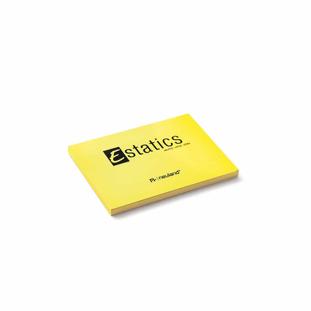 Electrostatically charged sticky notes for meeting room walls, glass, doors, for mind mapping, team conversations, visual facilitation. Neuland Estatics, yellow are sold in the UK by Inky Thinking Shop, official Neuland reseller.