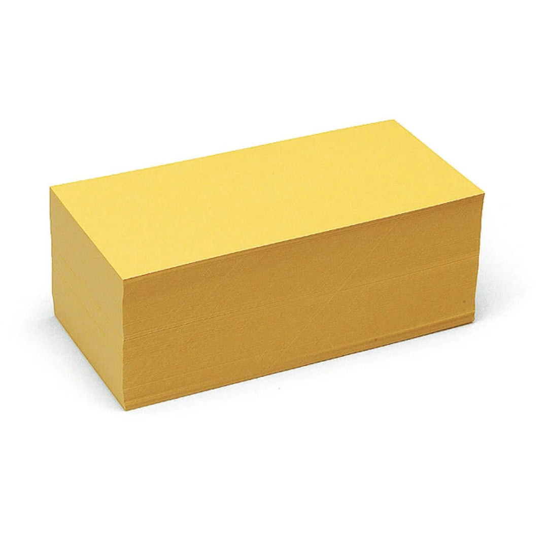 Stack of Neuland Pin-It Workshop Cards, rectangular paper shapes, yellow, for group thoughts, facilitation and training and use on Pinboards. Sold in the UK by Inky Thinking Shop, official Neuland reseller.