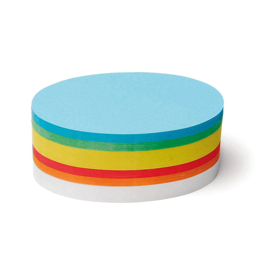 Stack of Neuland Stick-It Workshop Cards, circular paper shapes, in assorted rainbow colours for group thoughts, facilitation and training. Sold in the UK by Inky Thinking Shop, official Neuland reseller.