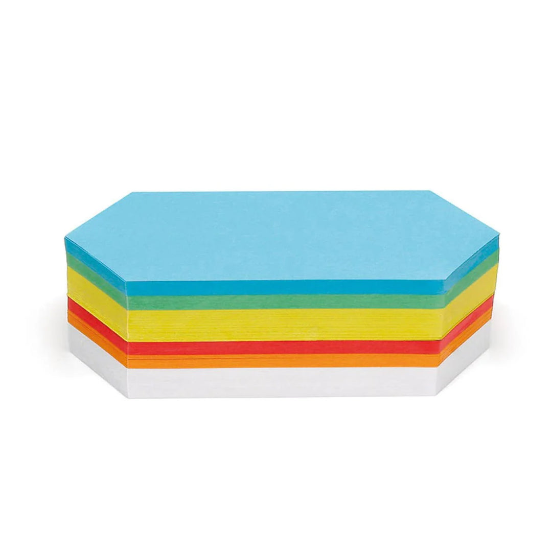 Stack of brightly coloured workshop paper in Rhombus shape. Neuland Pin-It Cards range.Sold by Inky Thinking UK.