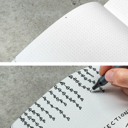 Inside of BulletJournal note book with dotted page markings. Neuland products sold in the UK by official reseller, Inky Thinking.