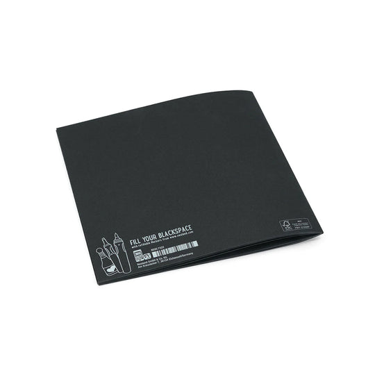 BlackSpace, Sketchbooklet, 21x20cm is a custom designable Sketchbooklet made of black FSC paper with a neutral black cardboard cover. Sold by Neuland UK reseller Inky Thinking Shop