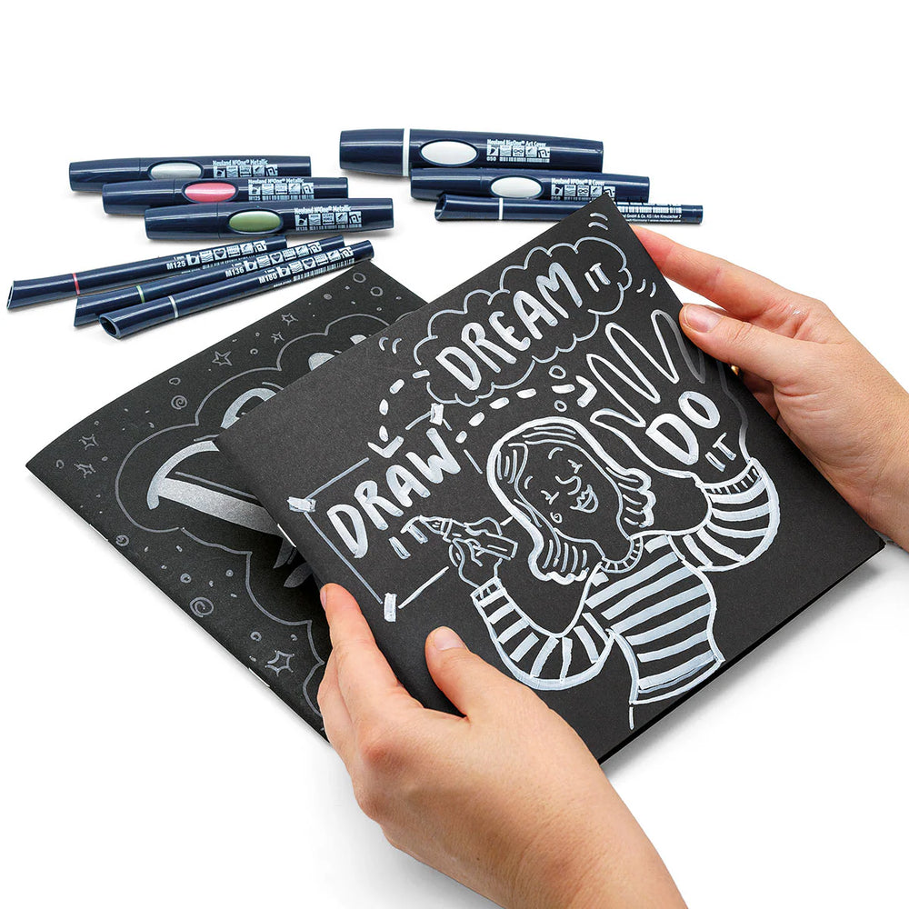 BlackSpace, Sketchbooklet, 21x20cm is a custom designable Sketchbooklet made of black FSC paper with a neutral black cardboard cover. Sold by Neuland UK reseller Inky Thinking Shop