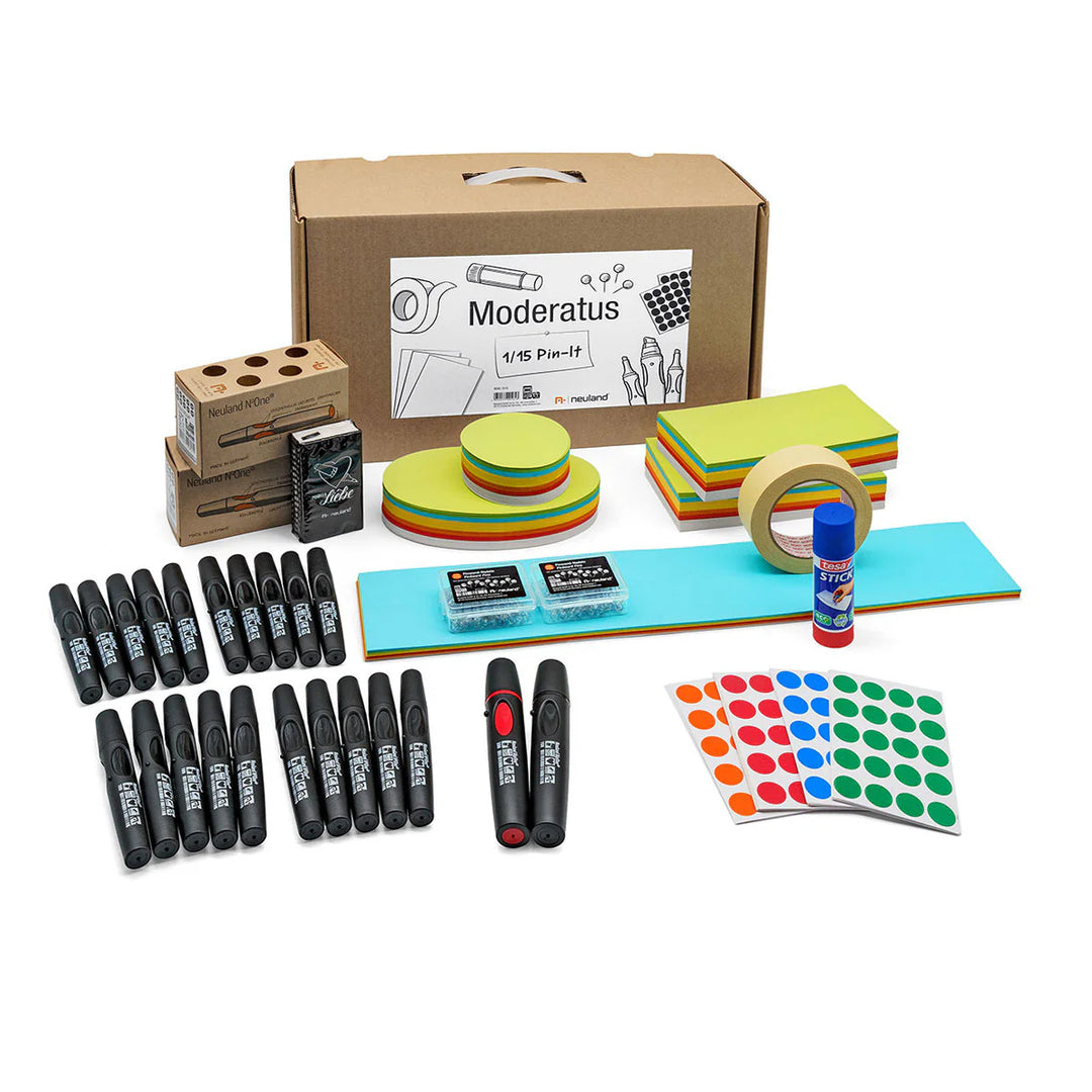 Neuland Moderatus® 1/15, Pin-It contains all the essential core workshop materials you need for up to 15 participants in a 1-day training session all conveniently organised and put together for you! Sold in UK bu Inky Thinking 