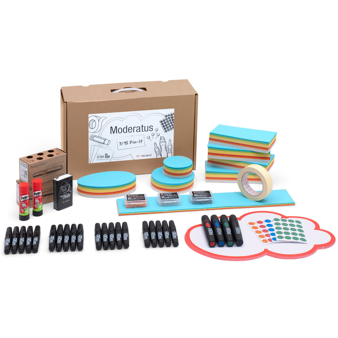 Neuland Moderatus® 3/15, Pin-It contains all the essential core workshop materials you need for up to 15 participants in a 3-day training session all conveniently organised and put together for you! Sold in UK via Inky Thinking online shop