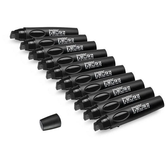 Set of 10 black refillable markers with visible Neuland brand name on a white background