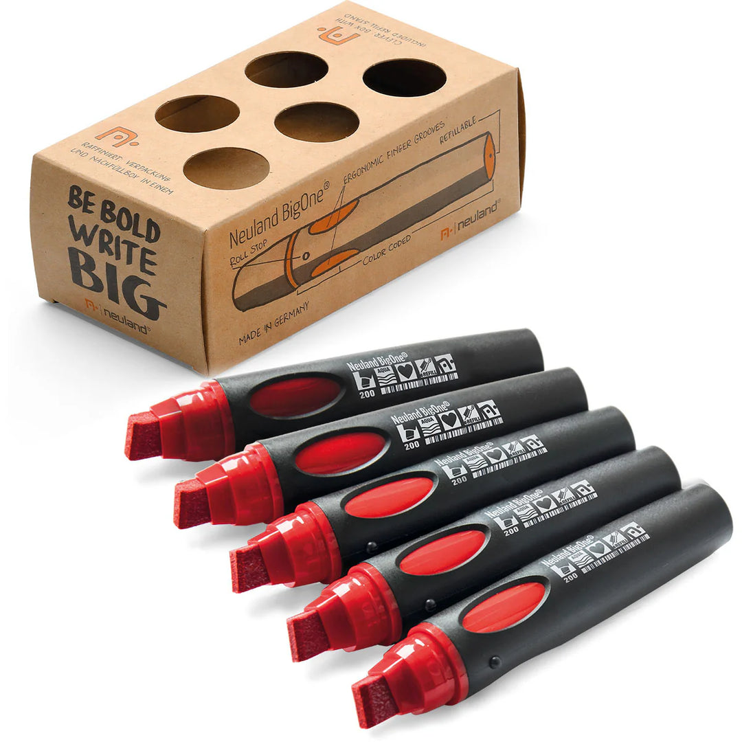 Red marker pens for meeting flipcharts. Neuland BigOne Wedge marker range. Sold by Inky Thinking UK.