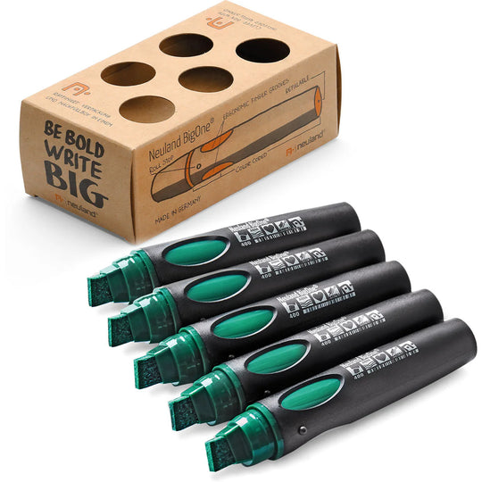 Green marker pens for meeting flipcharts. Neuland BigOne Wedge marker range. Sold by Inky Thinking UK.