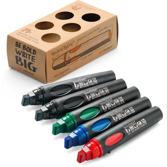 Assorted marker pens for meeting flipcharts. Neuland BigOne Wedge marker range. Sold by Inky Thinking UK.