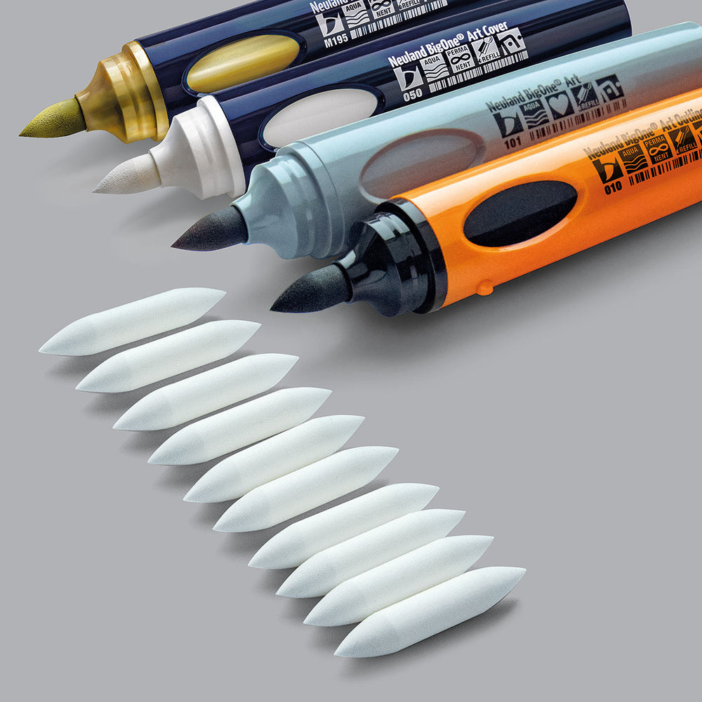 Set of 10 replacement nibs for Neuland BigOne Art Brush marker pens.  Sold in the UK by official reseller, Inky Thinking.