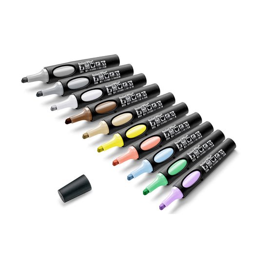 Neuland No.One® Wedge nib markers, 2-6mm, Set of 10, Soft Tones. Refillable with new nibs.