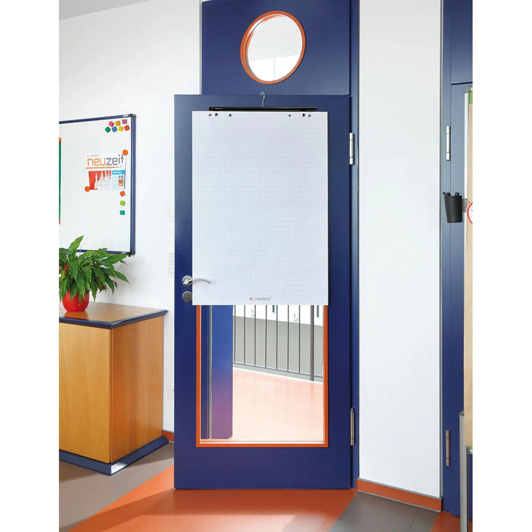 Neuland PaperButler, Paper hanger hanging Flipchart paper on meeting room door. Clip mechanism for FlipCharts. Sold in UK via Inky Thinking Shop UK