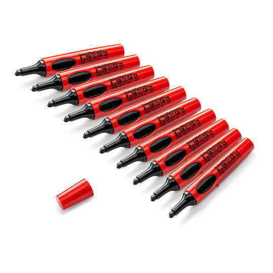 Set of 10 black Neuland refillable No.One wedge markers, permanent ink, displayed on white background.