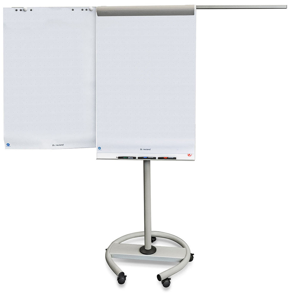Neuland NovoFlip Mobil Whiteliner FlipChart is a mobile entry-level FlipChart designed for versatility and convenience, featuring a height-adjustable magnetic board surface and additional sheet holders. Sold in UK by Inky Thinking Shop