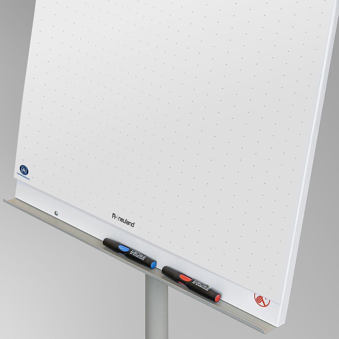 Neuland NovoFlip Mobil Whiteliner FlipChart is a mobile entry-level FlipChart designed for versatility and convenience, featuring a height-adjustable magnetic board surface and additional sheet holders. Sold in UK by Inky Thinking Shop