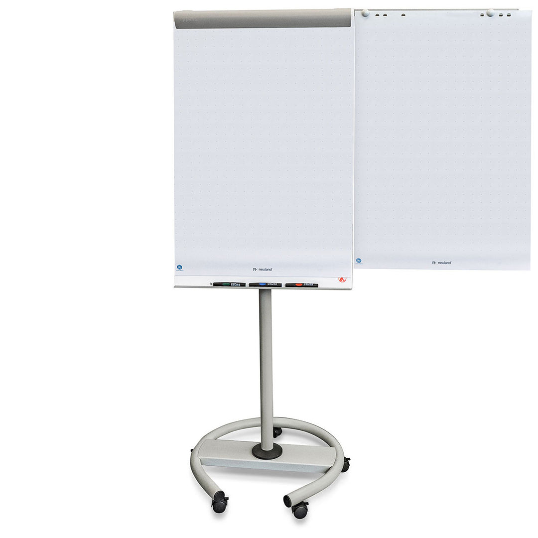 Neuland NovoFlip Mobil Whiteliner FlipChart is a mobile entry-level FlipChart designed for versatility and convenience, featuring a height-adjustable magnetic board surface and additional sheet holders. Sold in UK by Inky Thinking Shop