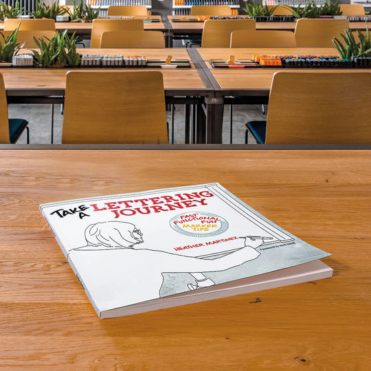 Take a Lettering Journey book, fast functional and fun marker tips for hand lettering by Heather Martinez. Sold in UK by Neuland reseller, Inky Thinking Shop. 