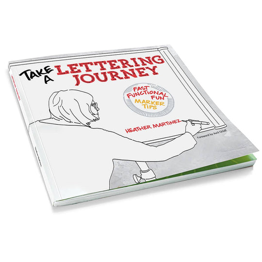Take a Lettering Journey book, fast functional and fun marker tips for hand lettering by Heather Martinez. Sold in UK by Neuland reseller, Inky Thinking Shop. 