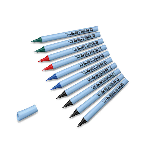 Set of 10 assorted Neuland refillable fineone flex markers, displayed in deep colour tones on white background.