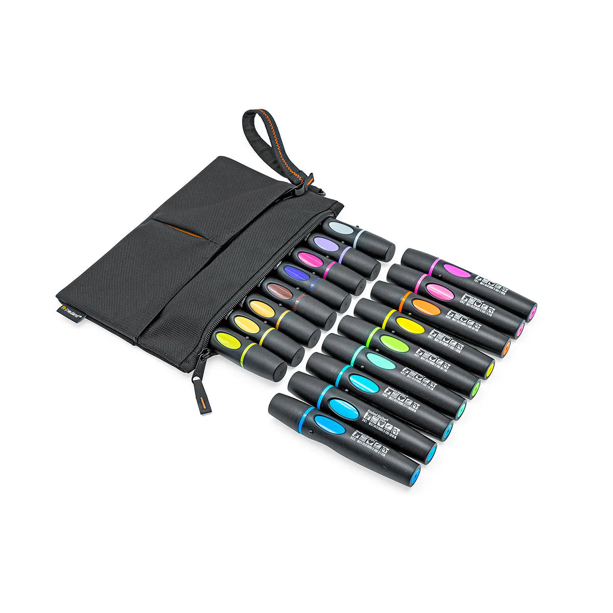 Neuland The One Bundle Set BigOne is a great offer with The One + 17 Neuland BigOne® markers. We have jam packed the elegant MarkerEtui The One with 17 various refillable BigOne wedge nib markers. All at a price advantage. Sold in UK Via Inky Thinking online shop.