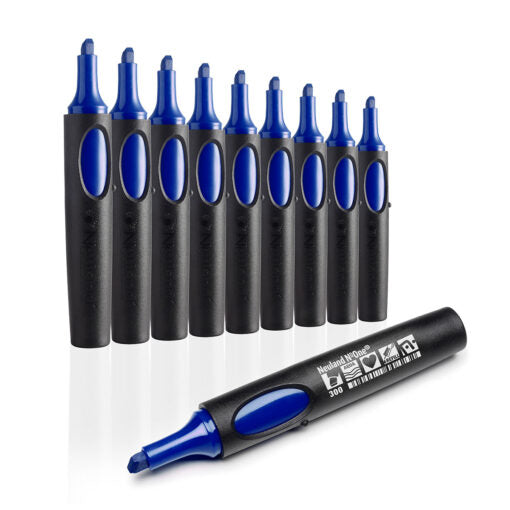 Set of 10 Neuland No.One Wedge markers, wedge nib, in blue tones. Refillable. Sold in UK via Inky Thinking Shop UK, official Neuland reseller.