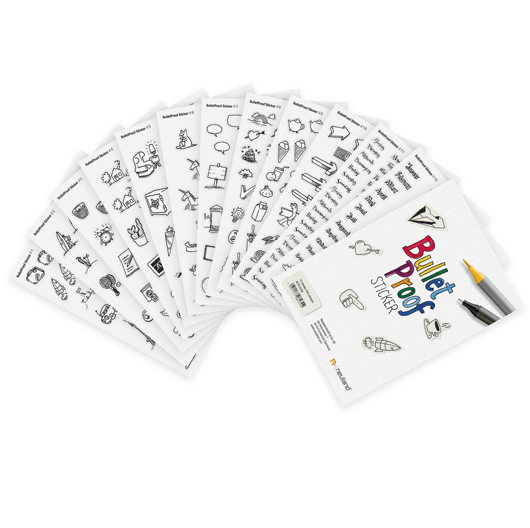 BulletProof Sticker Set – smaller sticker size, black and white for colouring in. Made by Neuland. 