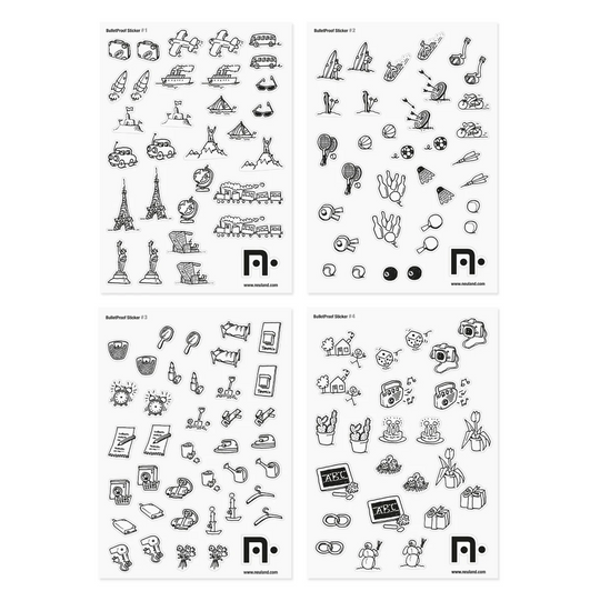 BulletProof Sticker Set – smaller sticker size, black and white for colouring in. Made by Neuland. 