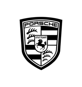Black Porsche logo on a white background